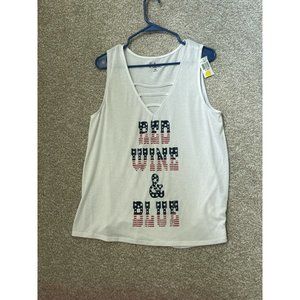 Fye Dlux Women’s Red Wine & Blue Patriotic White Tank Top Size XL Made in USA